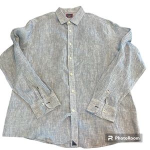 Untuckit 100% Linen Men's Long Sleeve Button Up Shirt Chambray Blue Size XL